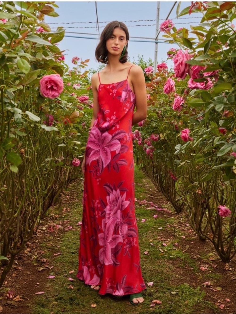 FARM Rio Red Summer Fruit Lenzing™ Ecovero™ Viscose Maxi Dress Size Medium
